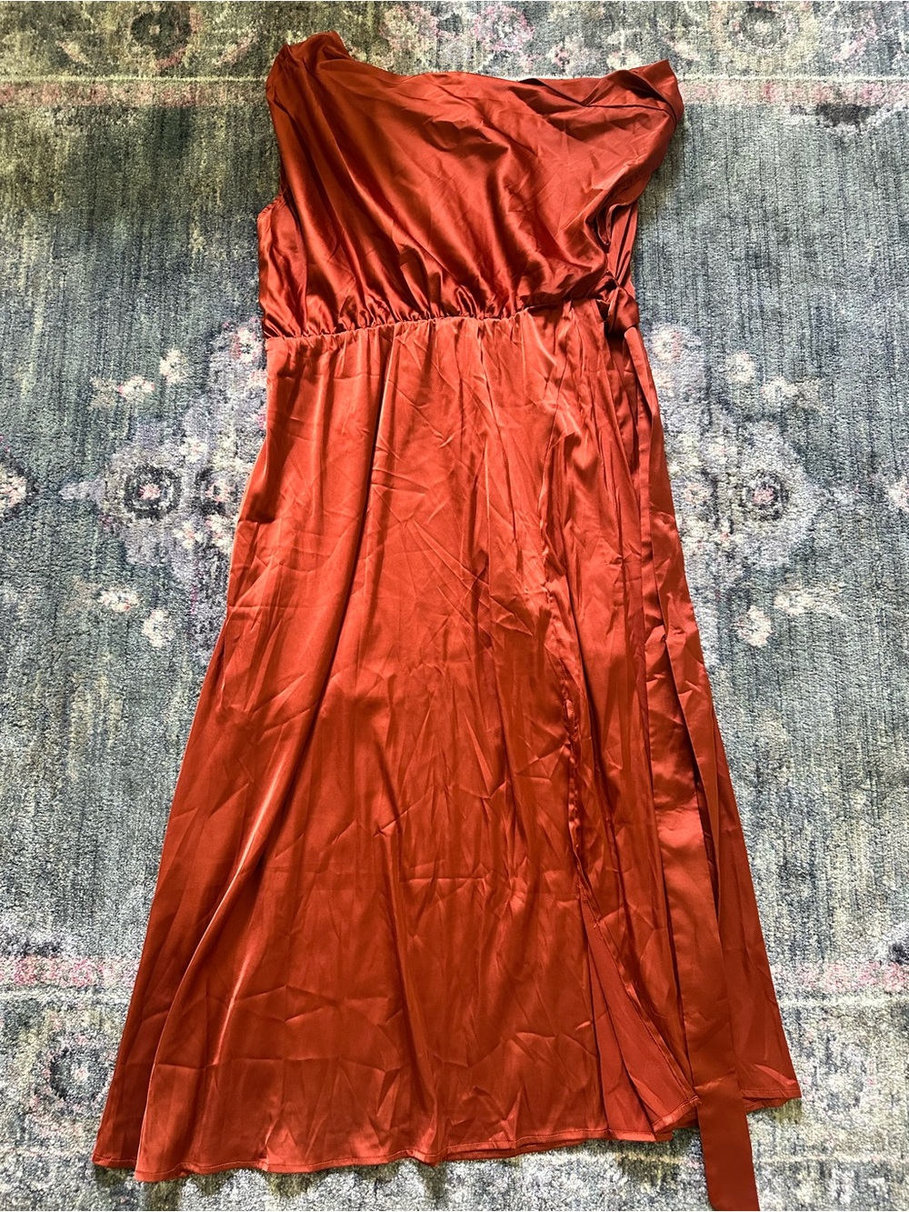Grace Karin Boat Neck Satin Maxi Dress in Orange XXL Wedding Guest Formal NWT